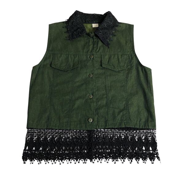 Unbranded Vest Womens Small Green Lace Crochet Hem Cotton Boho Festival Western‎ - Picture 1 of 8
